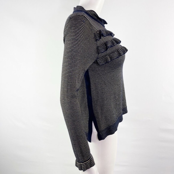 Marella Blue Ruffle Knit Sweater Size XS Gold Stripes Preppy Holiday Jumper - Picture 5 of 8